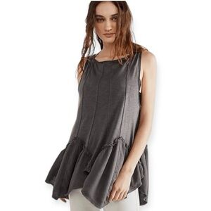 WE THE FREE PEOPLE Love Somebody Handkerchief-Hem Top Shirt Tank Charcoal Gray S